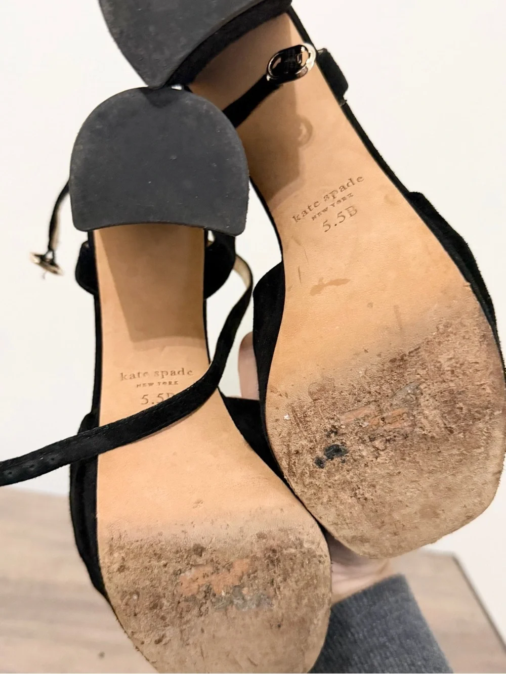 Kate spade black heels velvet block heel size 5.5  platform
